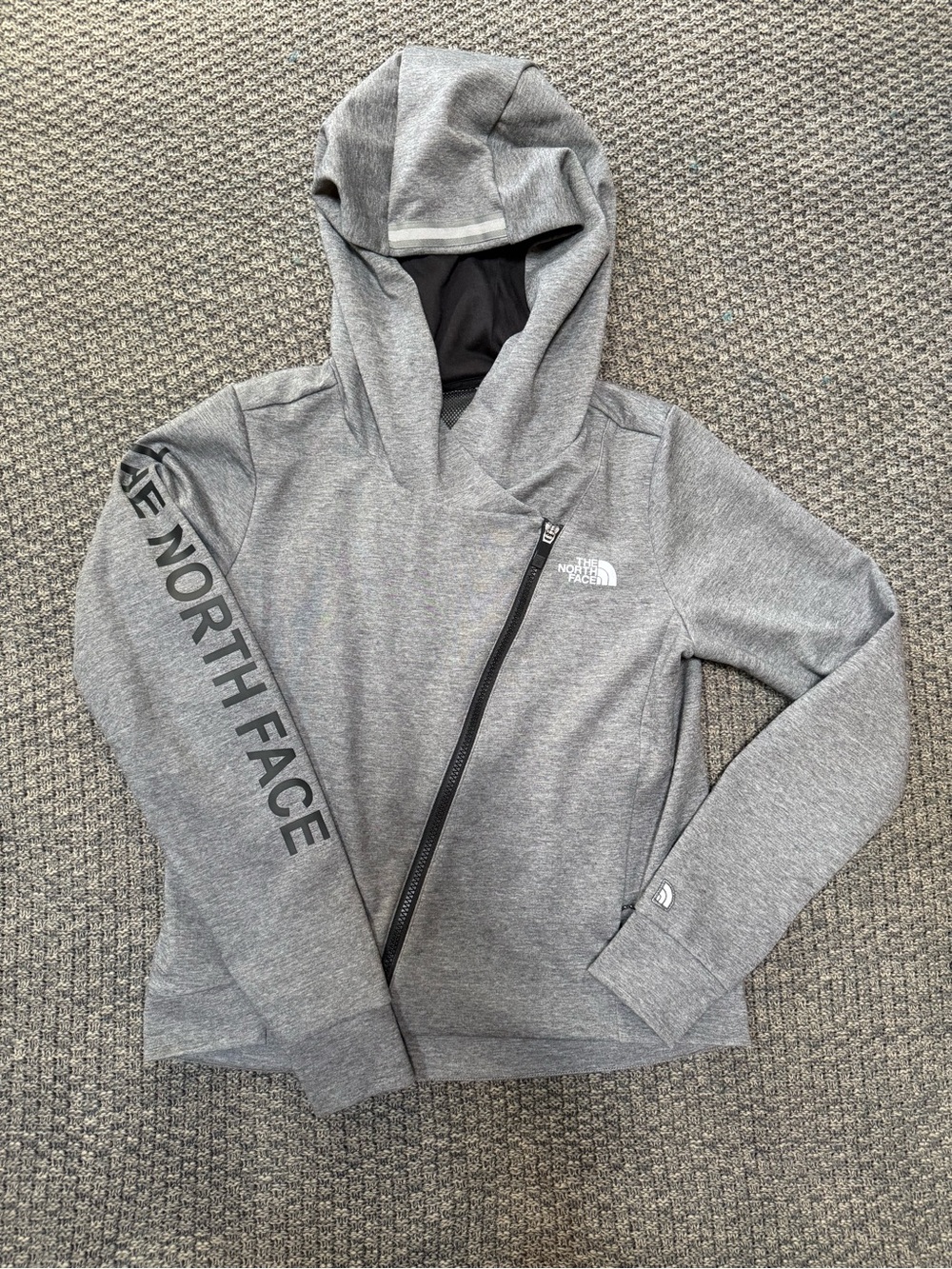 The North Face Grey Asymmetrical Zip Pullover Hoodie (ladies small)